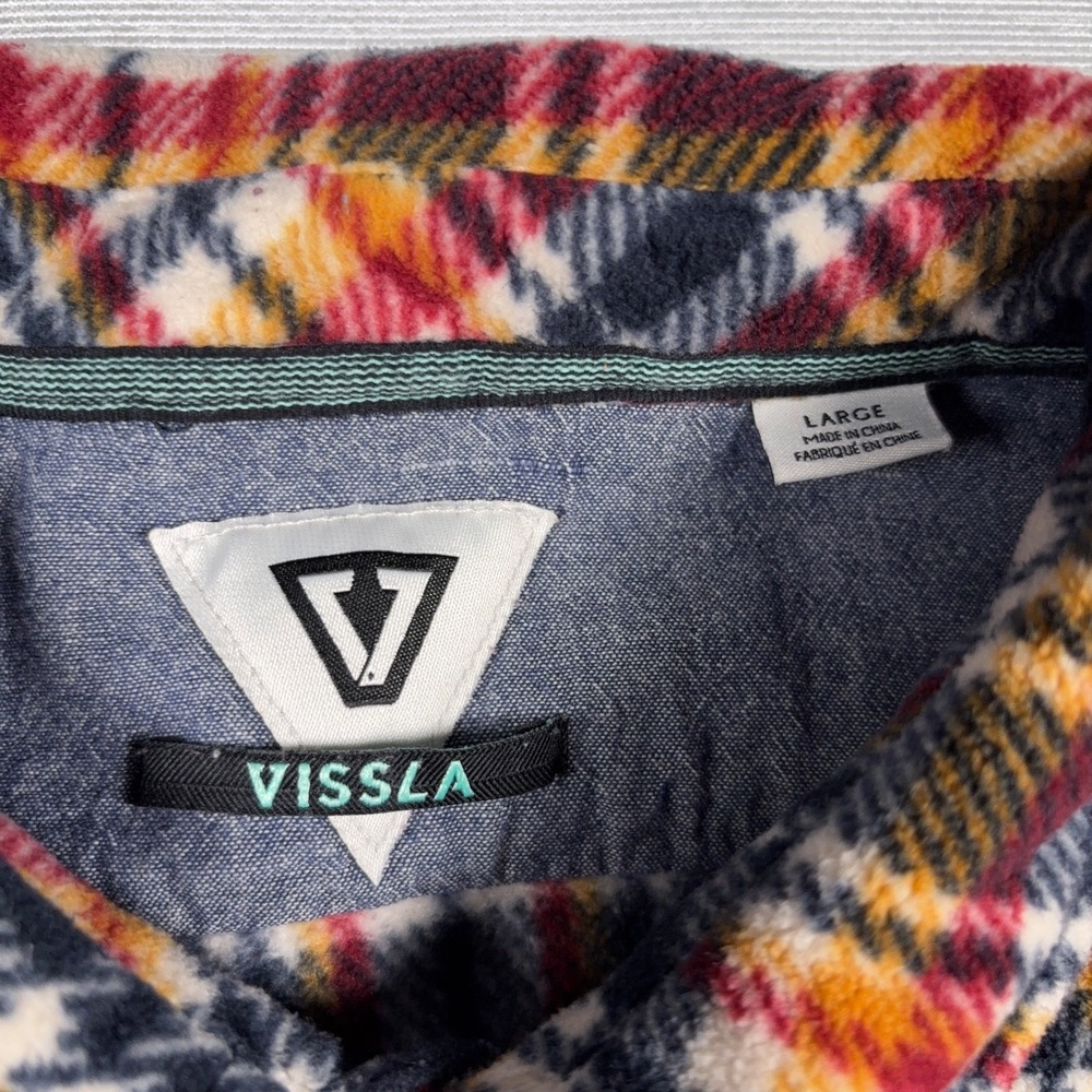 Vissla Eco ZY Polar Flannel Shirt Mens Size L Blue Red Orange Polyester Fleece - Picture 3 of 10